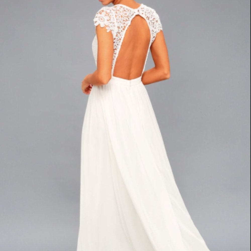 Florianna White Backless Lace Maxi Dress